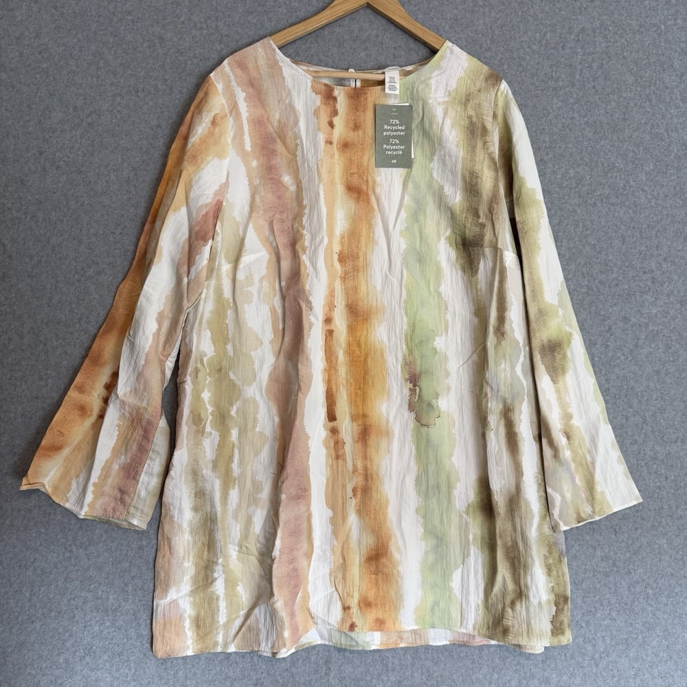 H&M Watercolor Crinkle Gauze Lightweight Oversized Tunic Boho Shirt Sz XXL new!